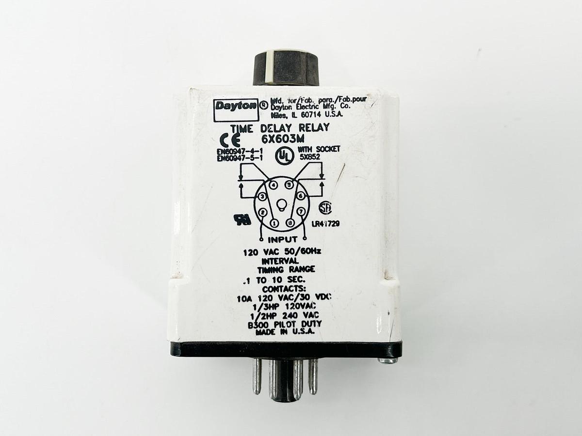 Used Dayton 6X603M Interval Time Delay Relay 120V 50/60 10 Second