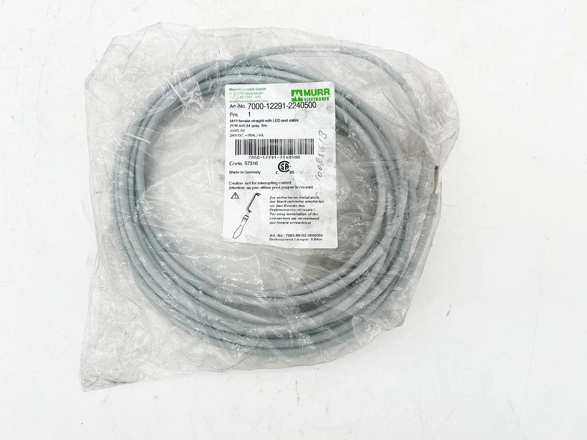 New Murr 7000-12291-2240500 Cordset M12 Female Straight With LED End Cable 24V