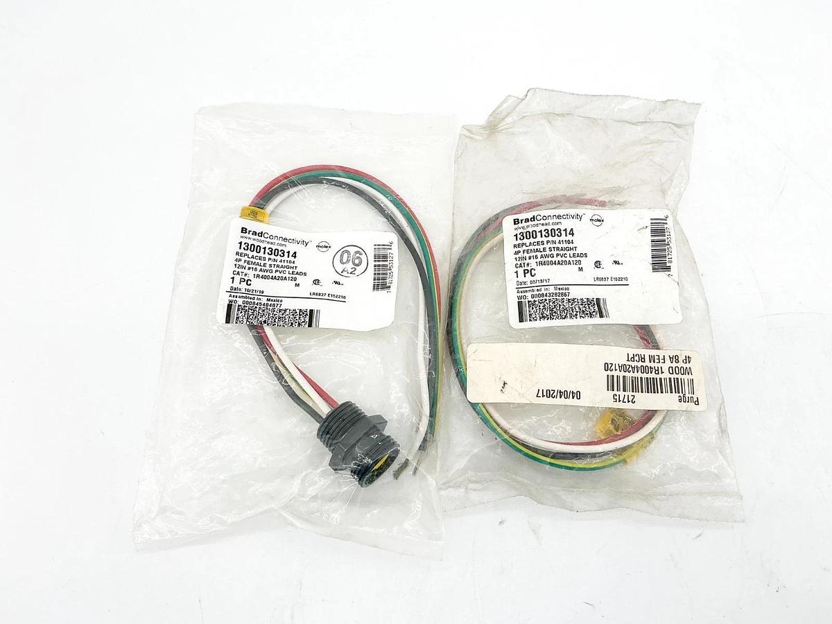 New Lot of 2 Brad Connectivity 1300130314 Cordset 4P 12" 1R4004A20A120 41104