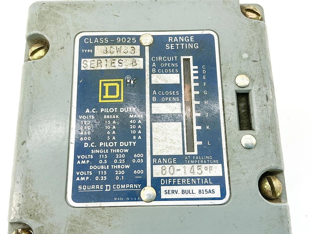 Used Square D 9025-BCW33 Temperature Control Switch 80-145F