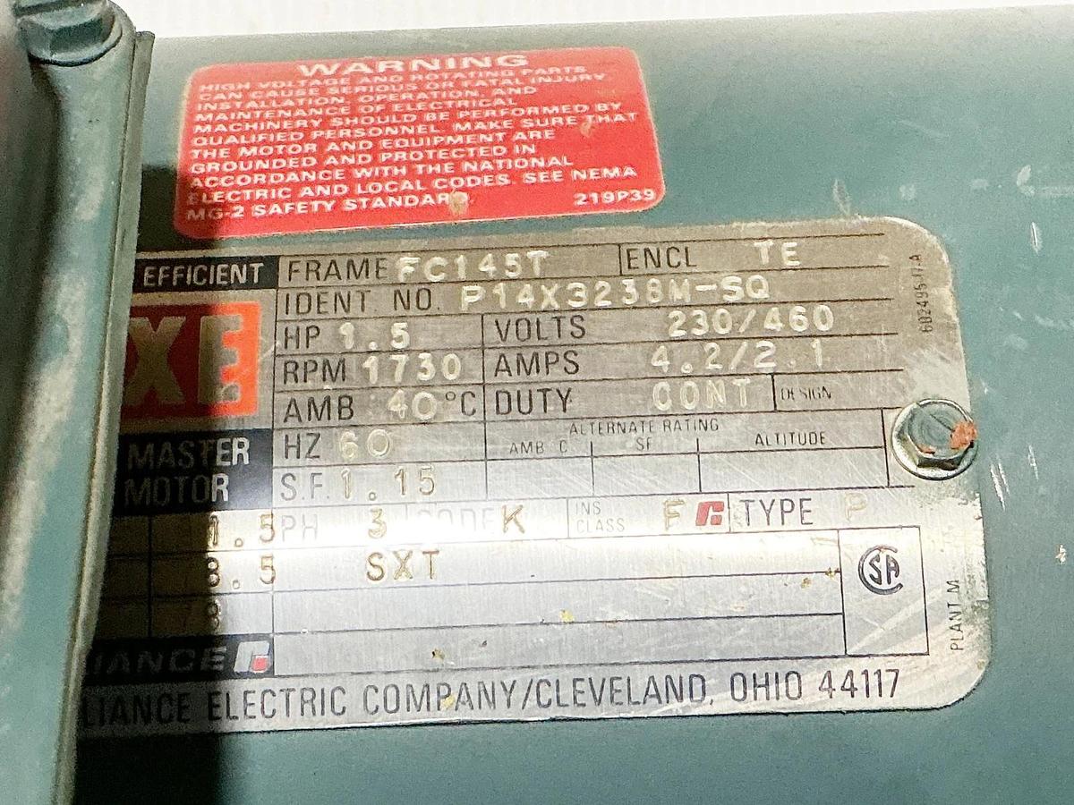 Used Reliance P14X3238M-SQ Electric Motor 1.5HP 460V 1730RPM 4.2A 3PH FC145T Frame