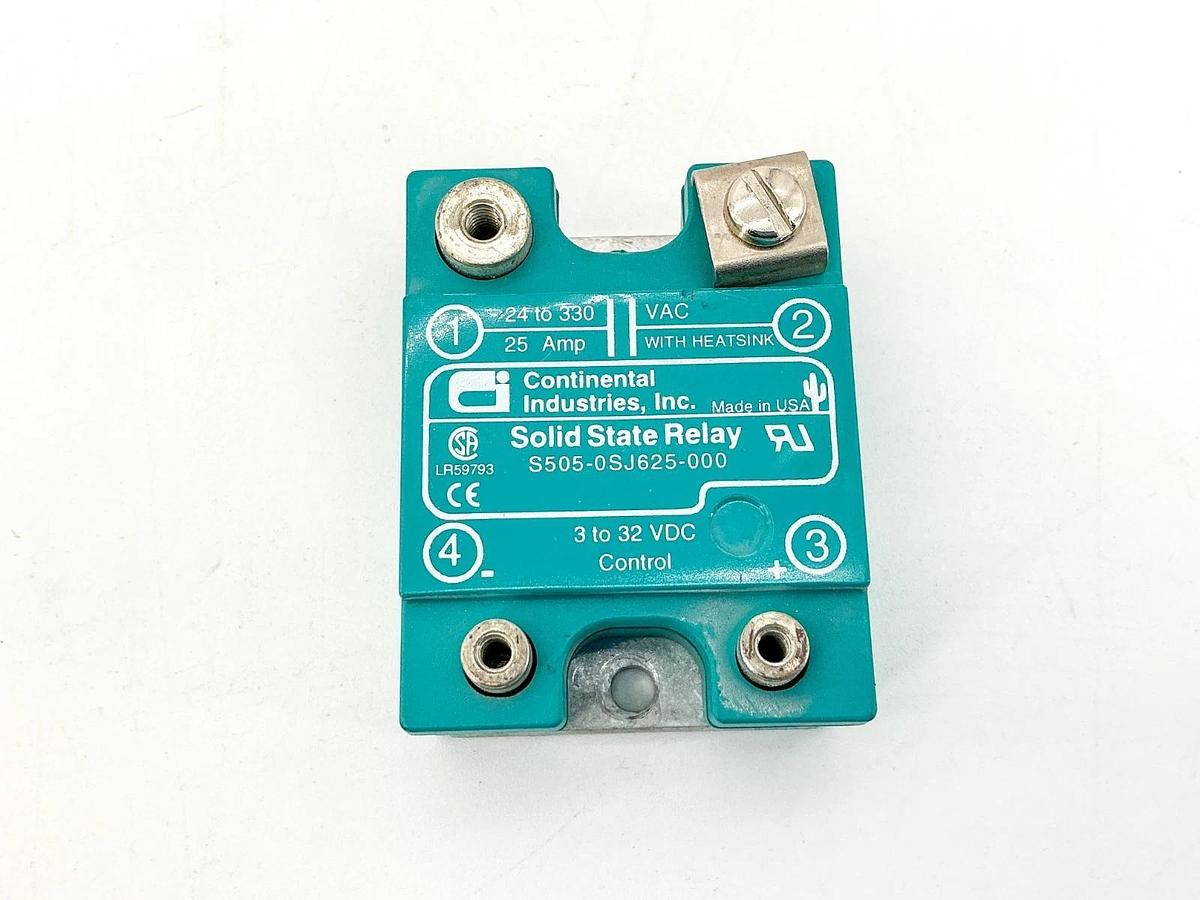 Used Lot of 2 Continental Industries S505-0SJ625-000 Solid State Relay 3-32VDC 25A