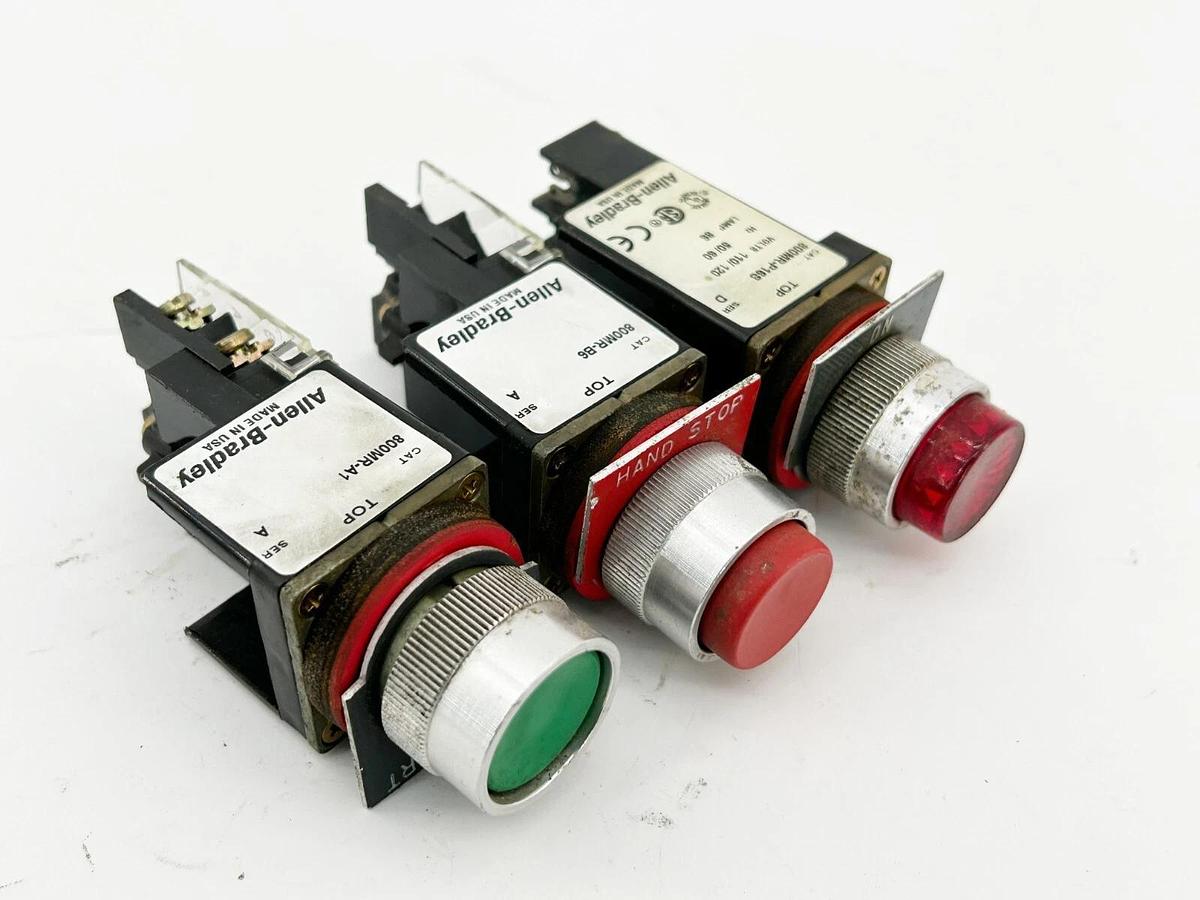 Used Lot of 3 Allen Bradley 800MR-P16S 800MR-B6 800MR-A1 800MR Series Pushbuttons