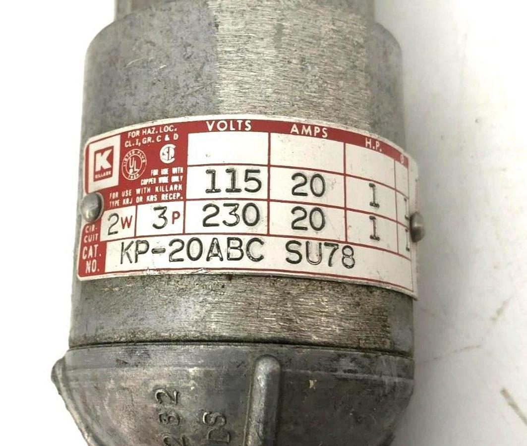 New Killark KP-20ABC SU78 Pin and Sleeve Plug 115/230V, 20A 2W 3P