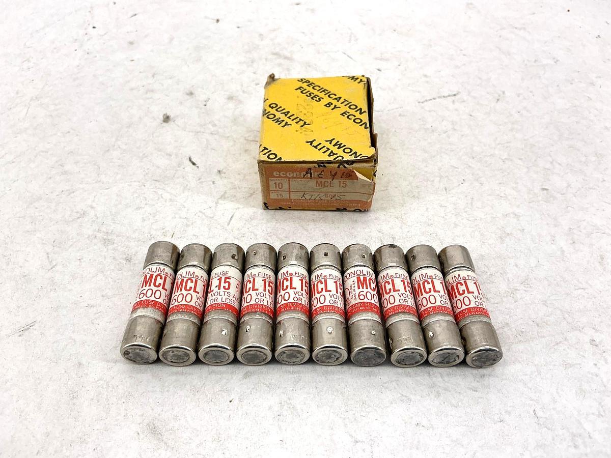 New Econolim MCL-15 Fuse 15A 600V Box of 10 MCL15