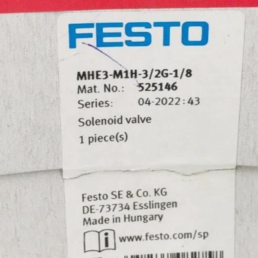 New Festo MHE3-M1H-3/2G-1/8 Solenoid Valve 21.6-26.4VDC 3.7W 525146
