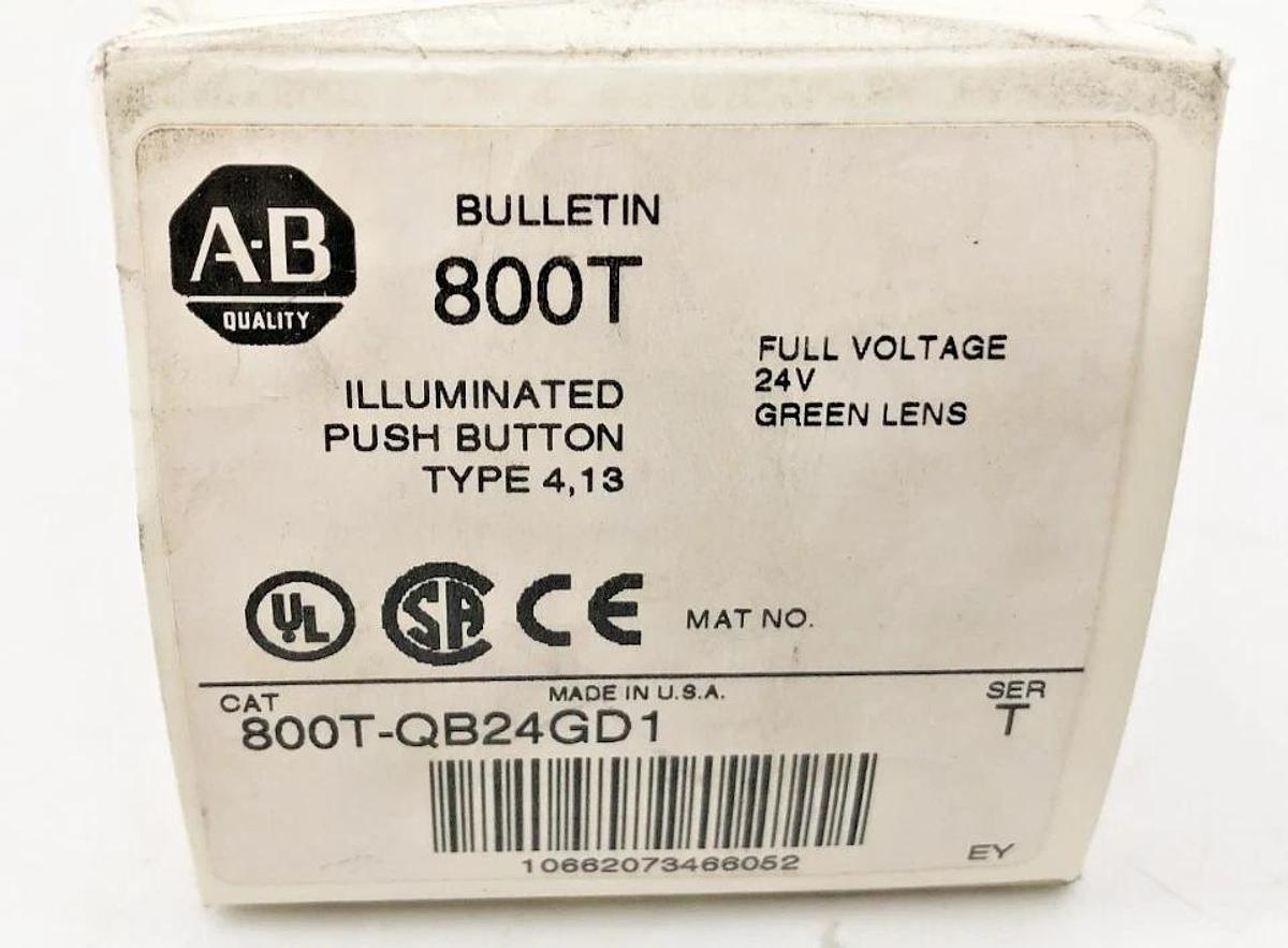 New Allen Bradley 800T-QB24GD1 Ser. T Green Illuminated Pushbutton 24VAC/DC