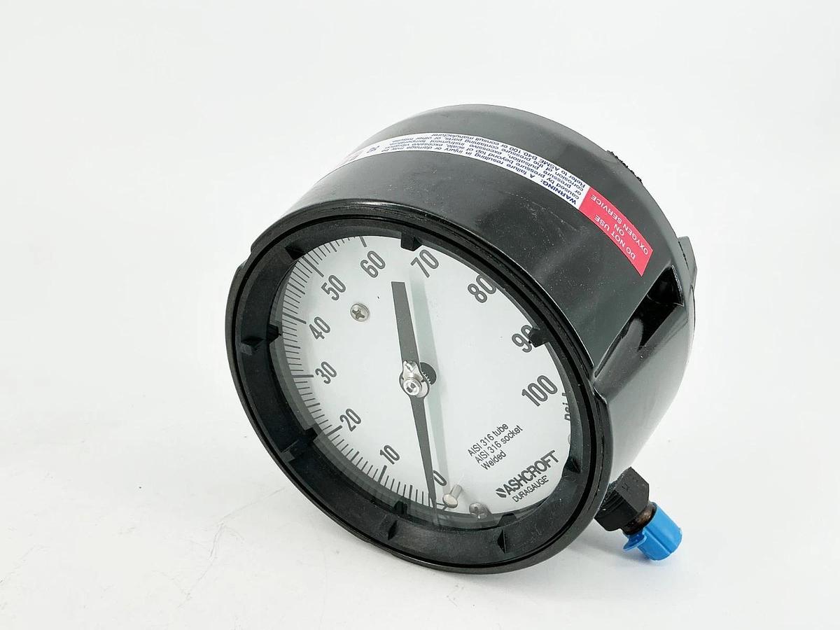 New Ashcroft 45-1279-SS-02L-100# Pressure Gauge 4-1/2" 100PSI 316 Tube