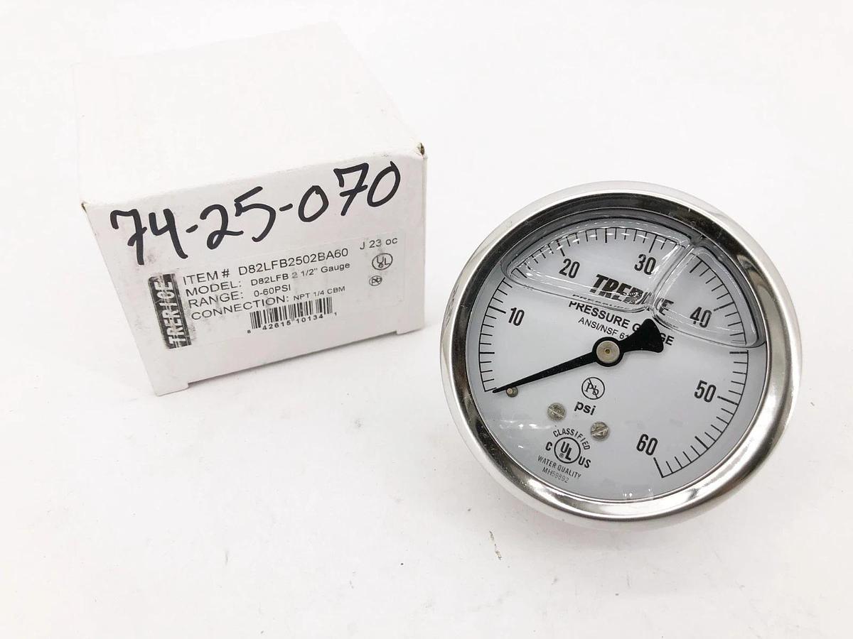 New Trerice D82LFB2502BA60 Pressure Gauge D82LFB 2-1/2" 0-60psi 1/4" NPT CBM
