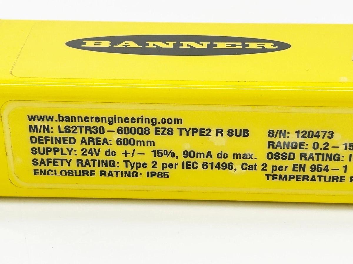 New Banner LS2TR30-600Q8 Light Curtain Receiver 30MMX600MM Yellow 118710