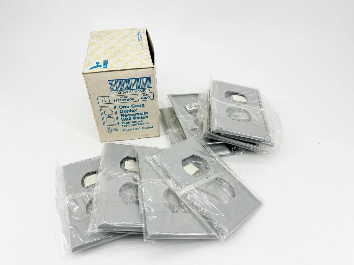 New Eagle 5132GY-BOX One Gang Duplex Wall Plate Hospital Grade Gray QTY 15