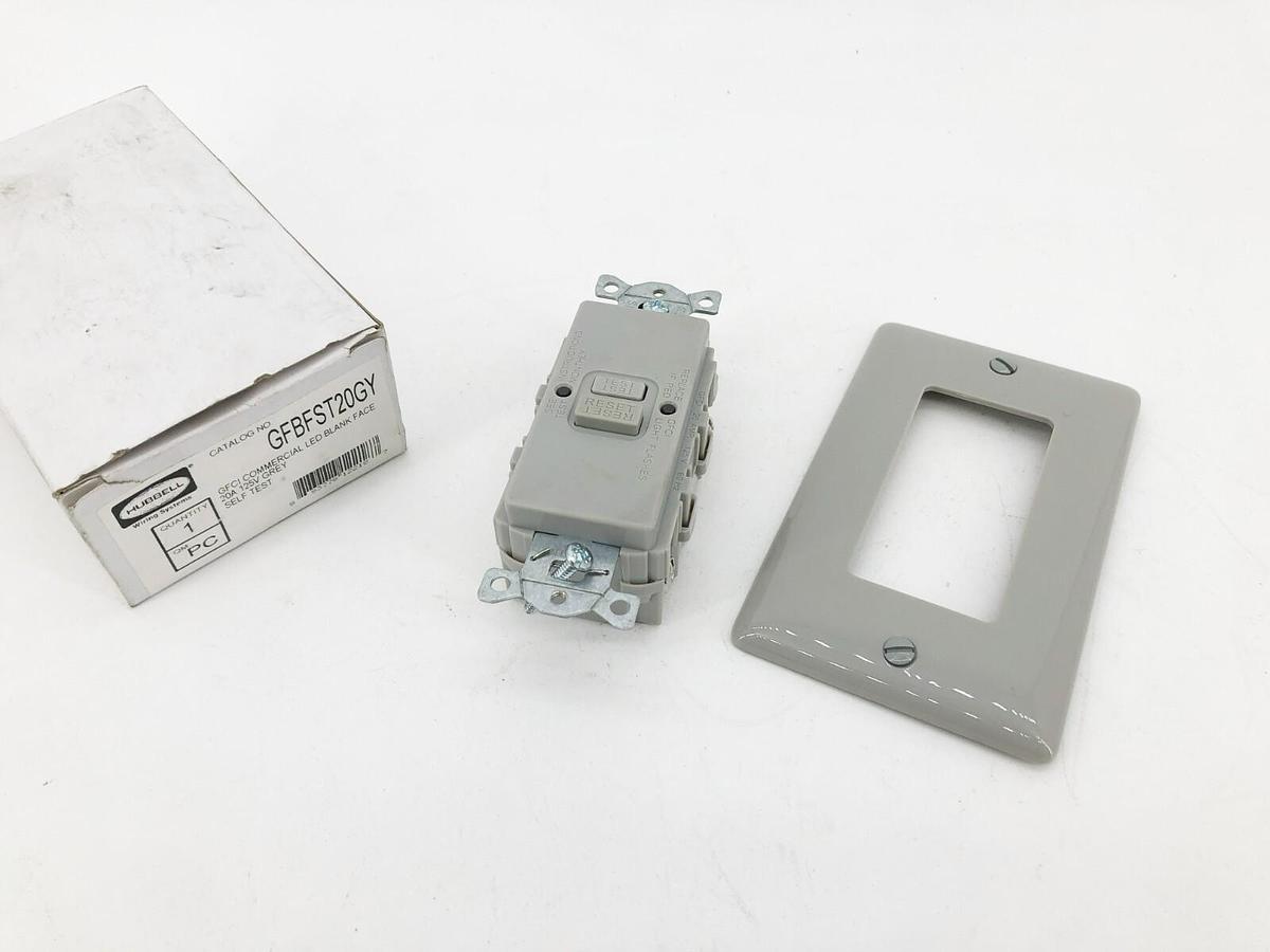 New Hubbell GFBFST20GY GFCI Commercial LED Blank Face 20A 125V Grey