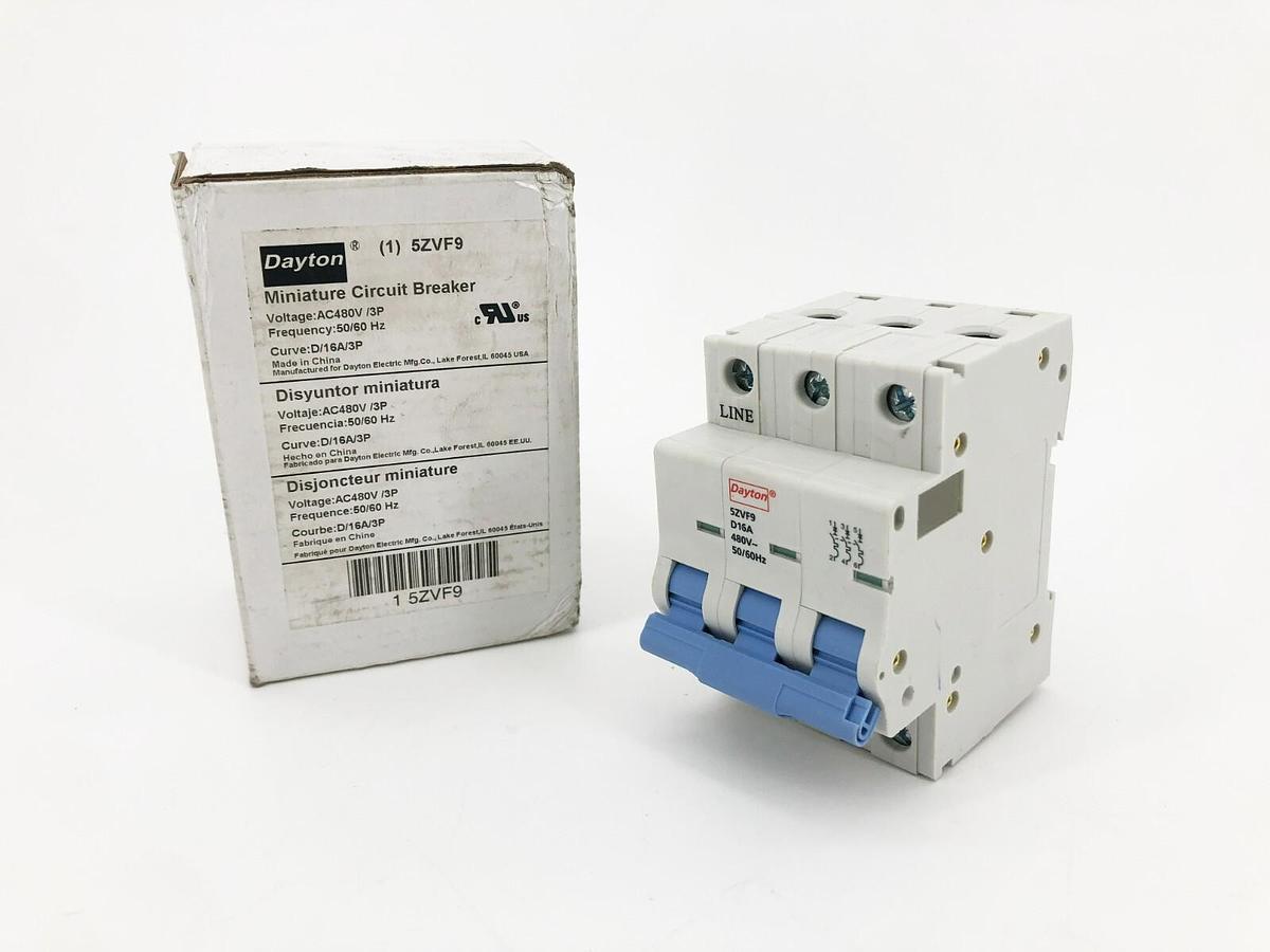 New Dayton 5ZVF9 Circuit Breaker 480V 16A 3 Pole