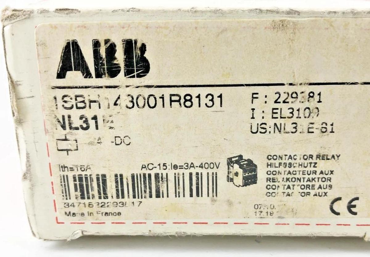 New ABB 1SBH143001R8131 Contactor Relay 24VDC NL31E