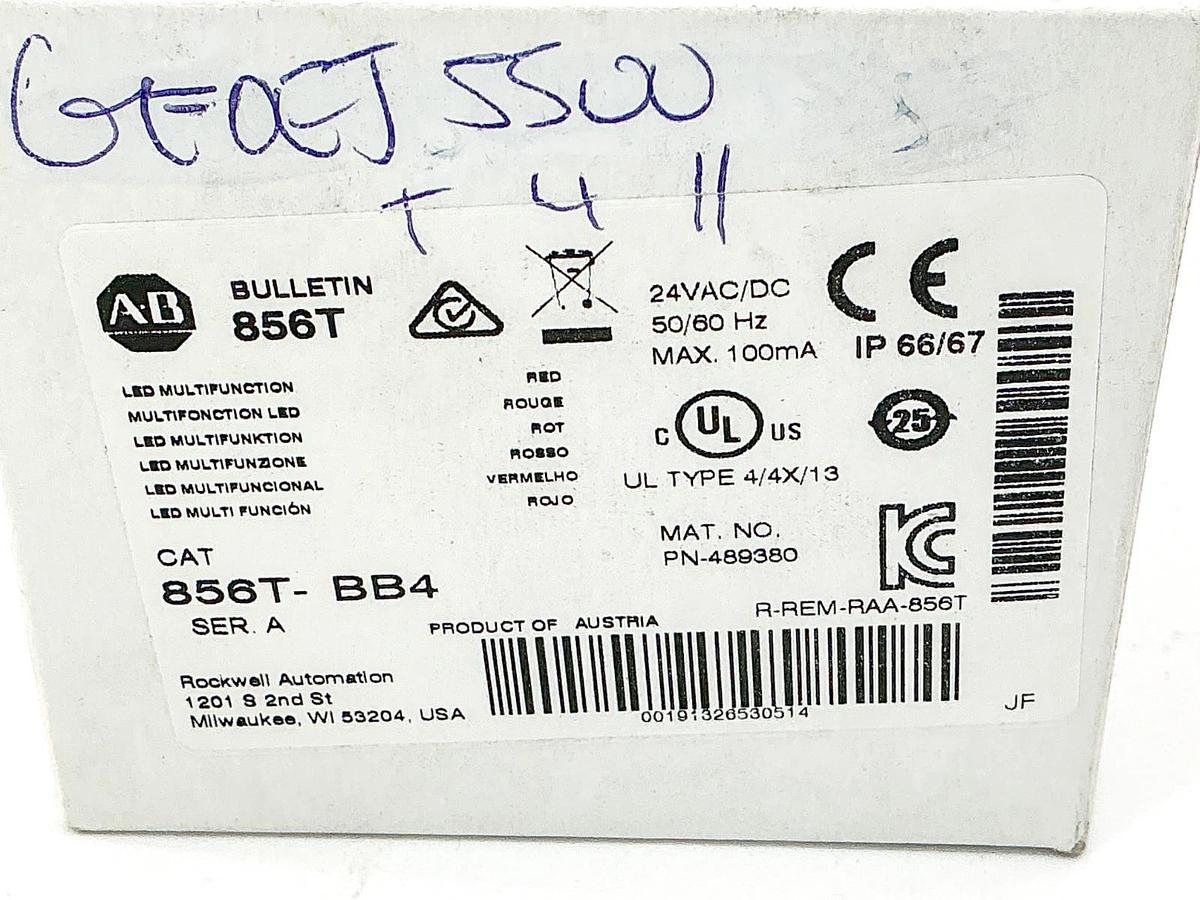 New Allen Bradley 856T-BB4 LED Multifunction 70mm Light Stack Red 24V Ser.A