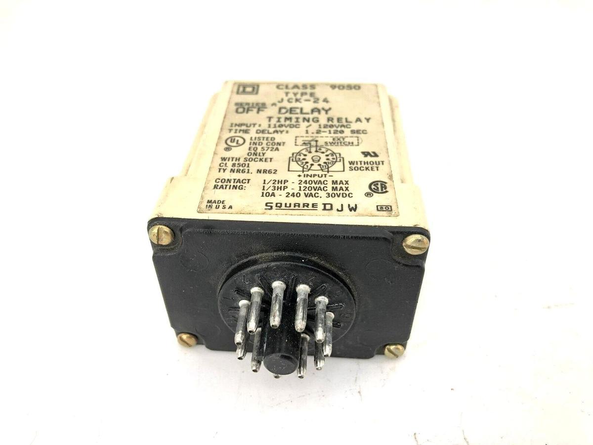 Used Square D 9050JCK-24 Ser. A Timer Relay 110VDC/120VAC 1.2-120Sec.