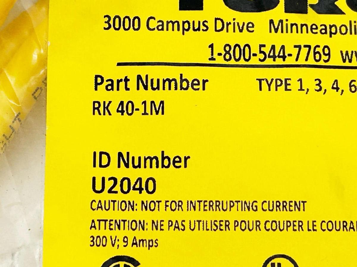 New Turck RK 40-1M Single Ended Cordset 7/8" Minifast 4 Wire 18AWG U2040