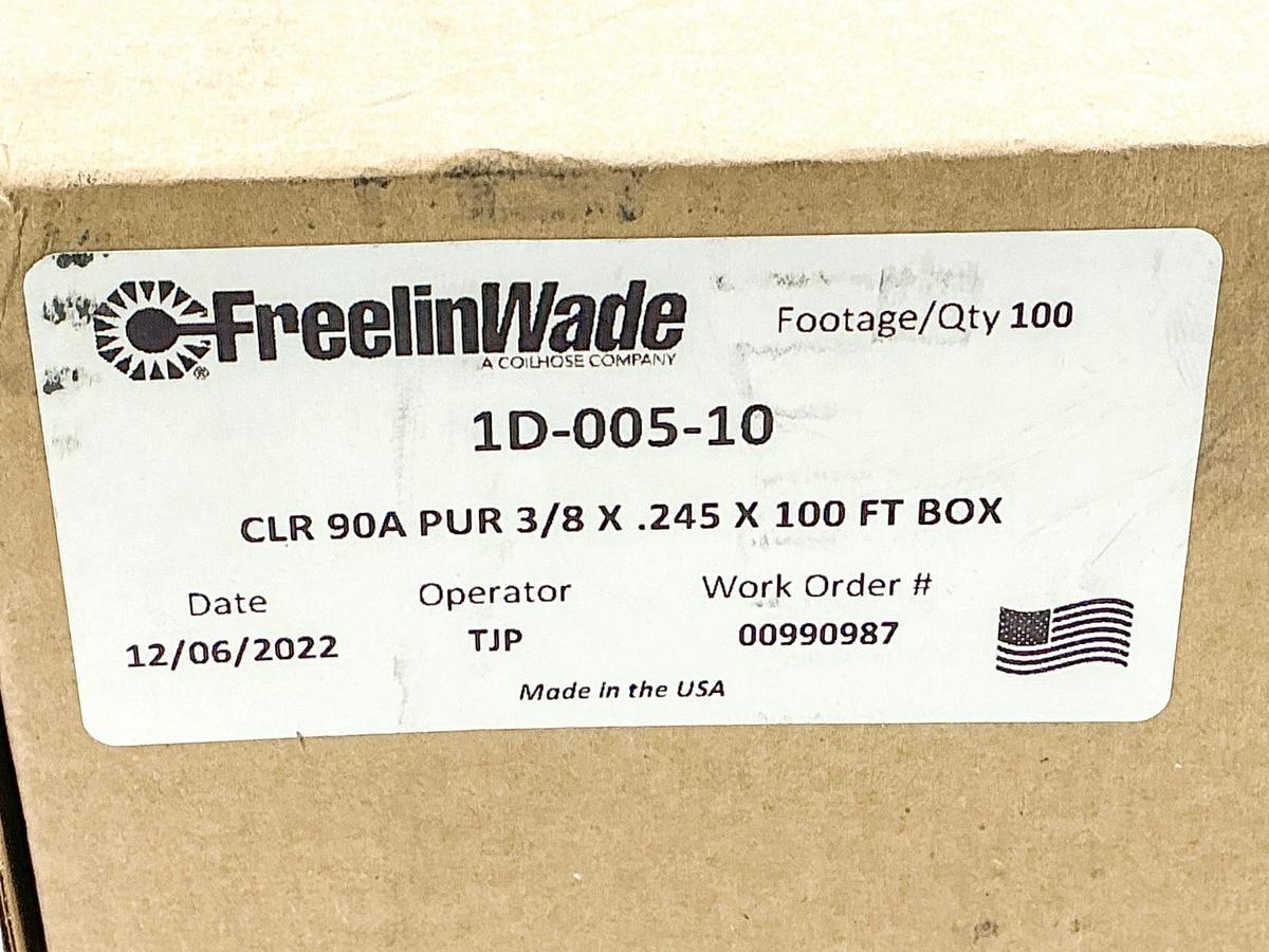 New Freelin-Wade 1D-005-10 Clear Tubing CLR 90A PUR 3/8"X.245X100FT