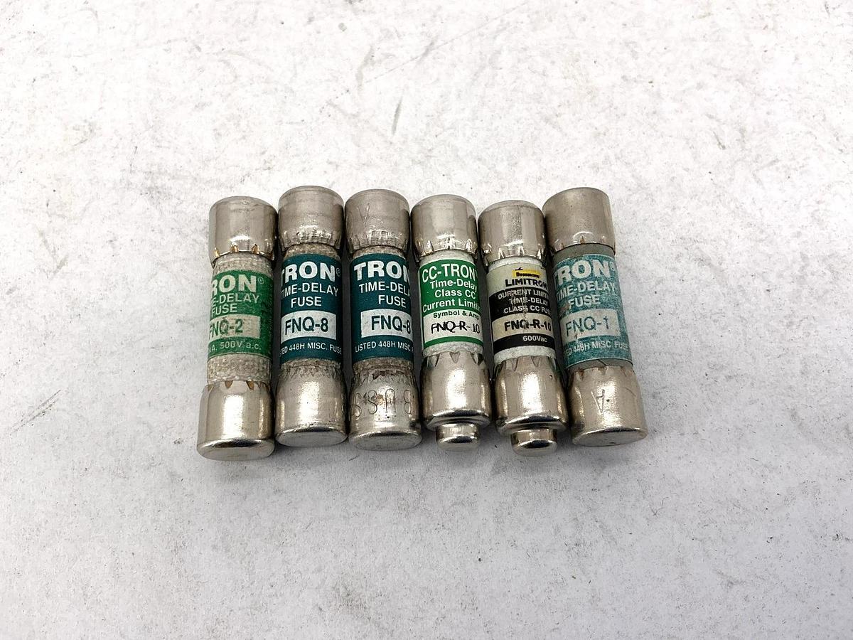 Lot of 6 New Assorted Bussmann FNQ Time-Delay Fuses 1, 2, 8 & R-10