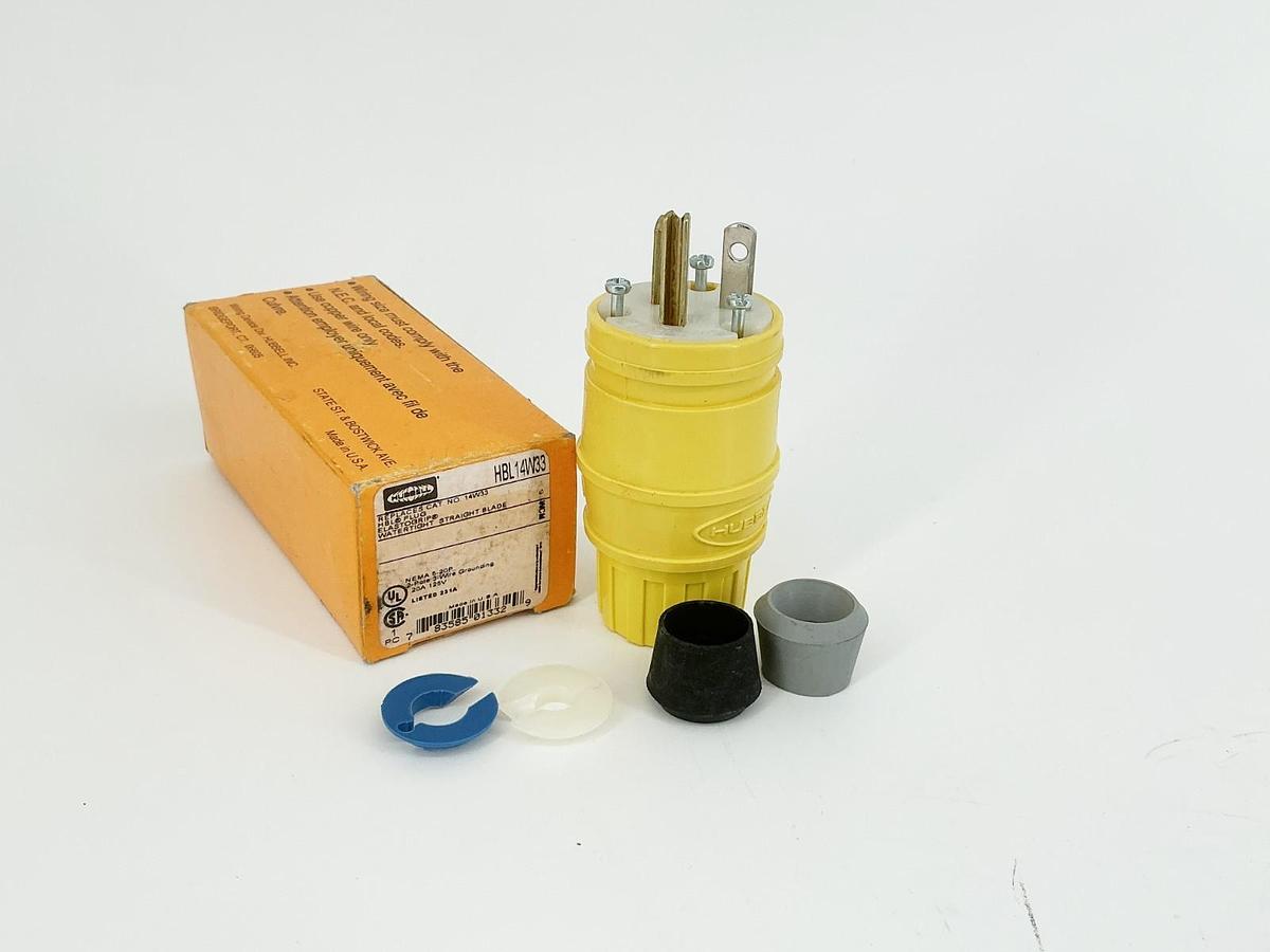 New Hubbell HBL14W33 Power Entry Connector 20A 125V 2P3W Yellow