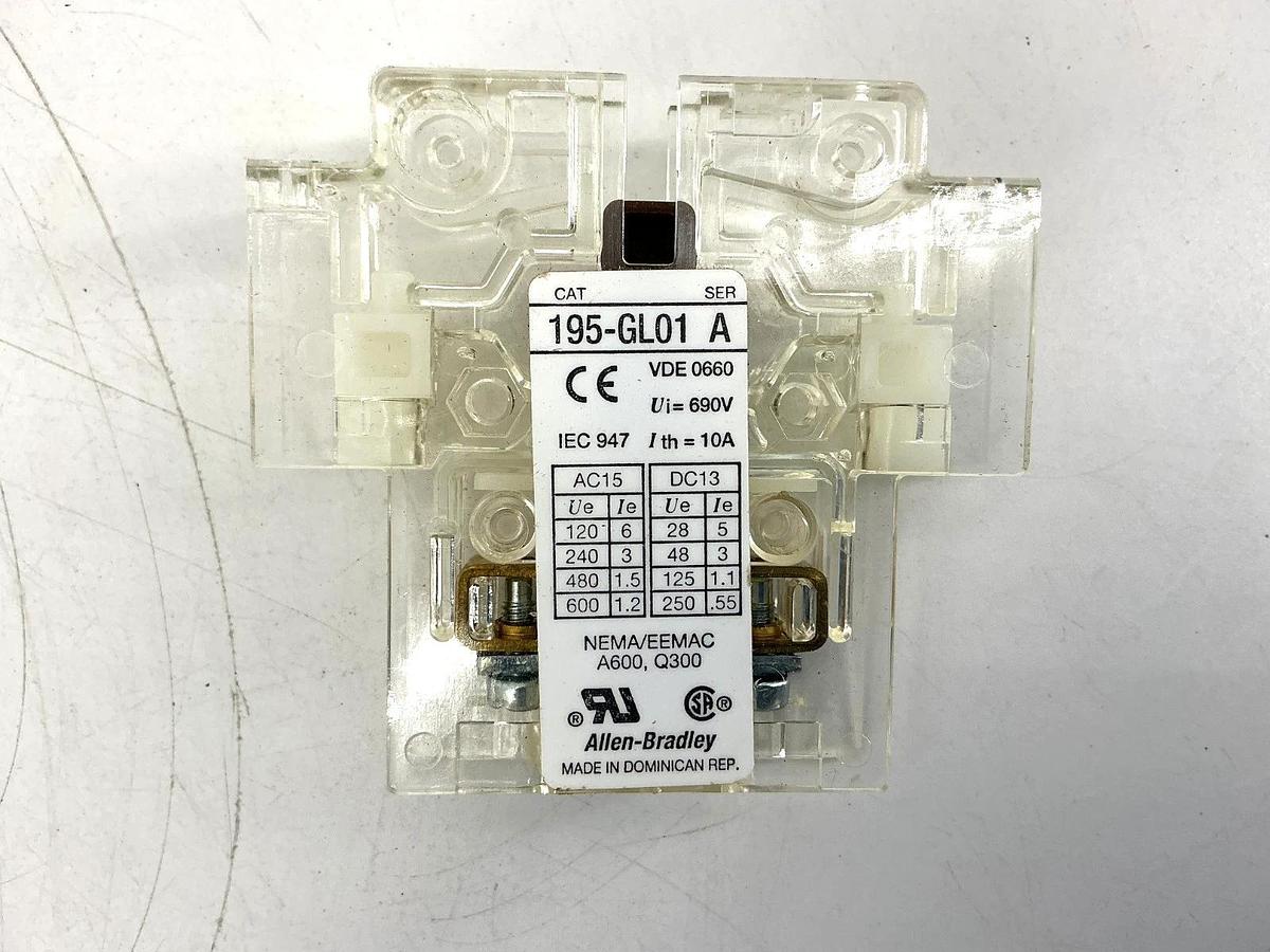 New Allen Bradley 195-GL01 Ser A Auxiliary Switch Contact Block 10A 690VAC