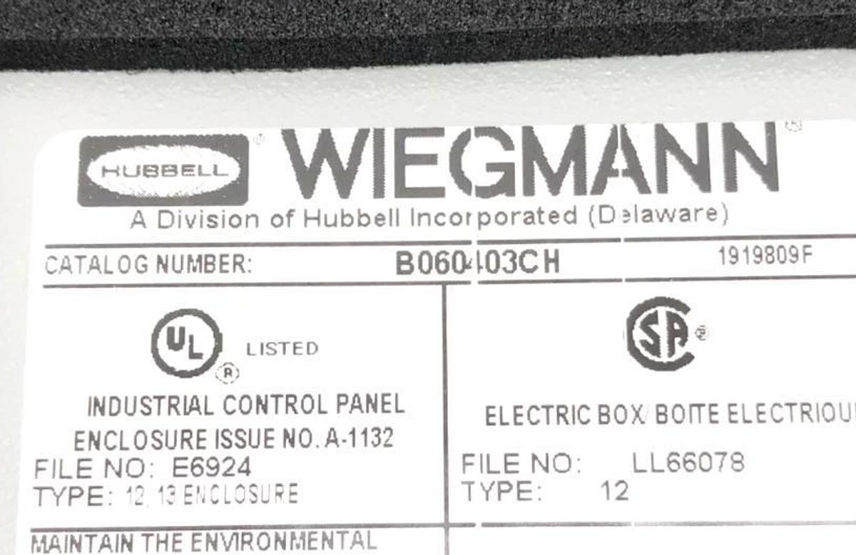New Hubbell Weigmann B060403CH Type 12 Enclosure 6" X 4" X 3" - No Box