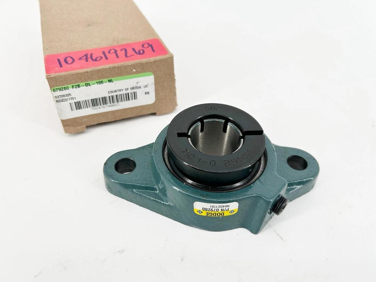 New Dodge F2B-DL-100-NL Flange Bearing 1" Bore 2-Bolt 079280 R0422/1701