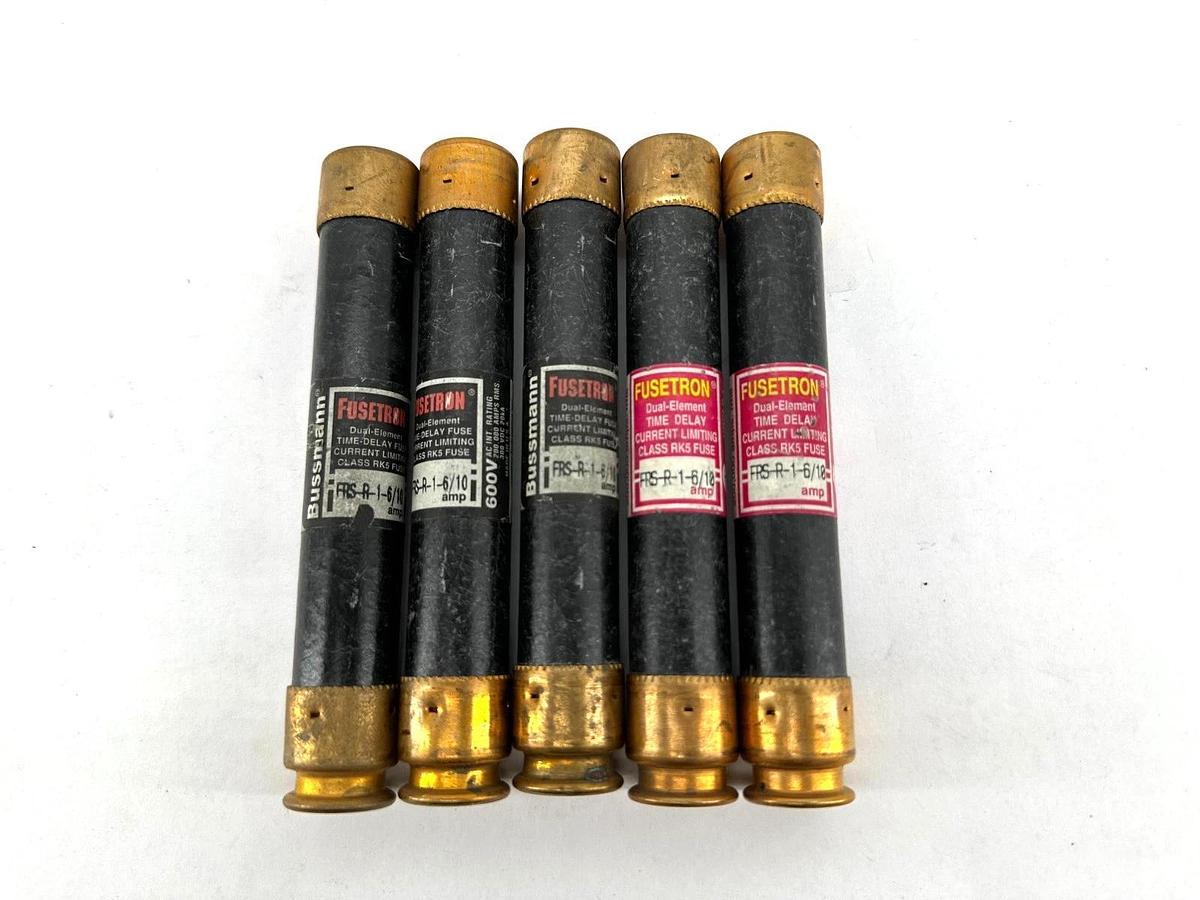 Lot of 5 New Bussmann Fusetron FRS-R-1-6/10 Fuses 600VAC/300VDC - No Box