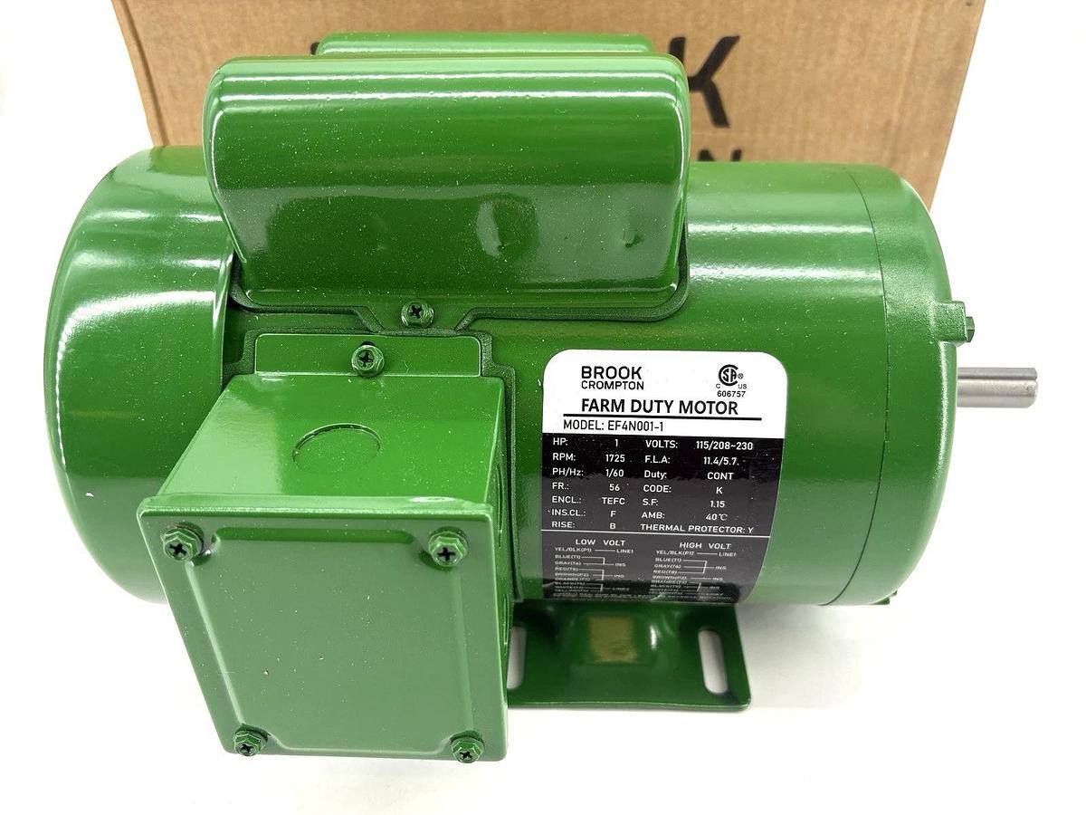 New Brook Crompton EF4N001-1 Farm Duty Motor 1HP 115/230V 1PH 1725RPM 56 Frame
