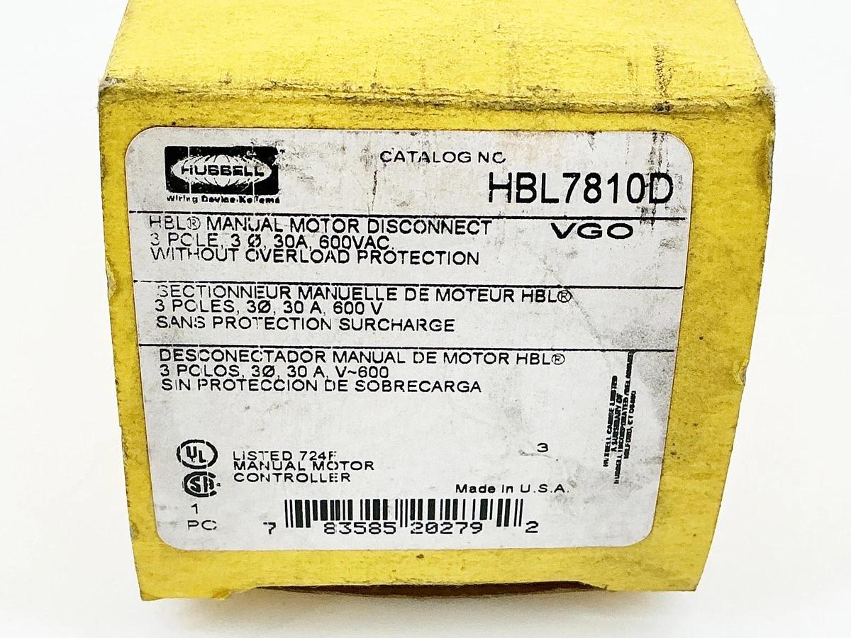 Hubbell HB7810D Manual Motor Disconnect Switch 3P 30A 600V