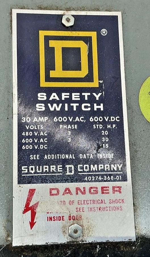Used Square D HU361RB Ser E1 Safety Switch Single Throw Non Fusible 3-Pole 30A 600V