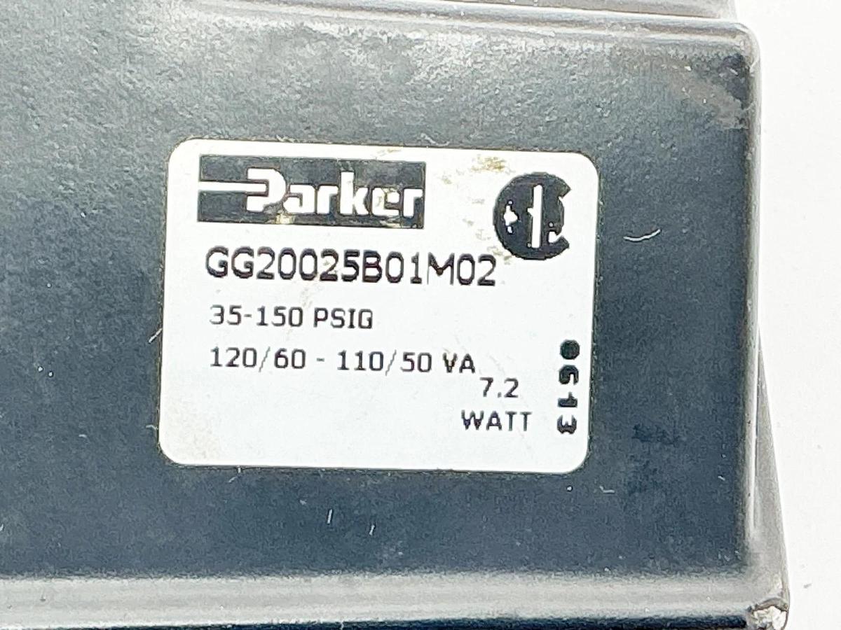Used Parker GG20025B01M02 Solenoid Valve 110/120V 50/60Hz 150PSI 032500219 Flow Valve
