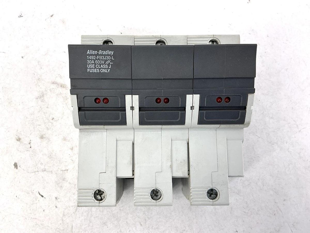 Used Lot of 2 Allen Bradley 1492-FB3J30-L Ser B Fuse Holder 30A 600V Class J Fuse