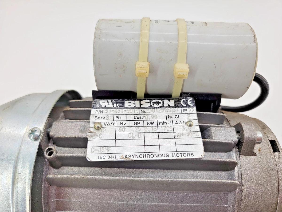 Used Bison 026-828-9020 Right Angle Gearmotor 1/4HP 115V 20:1 3.2A 85RPM  5/8" Shaft