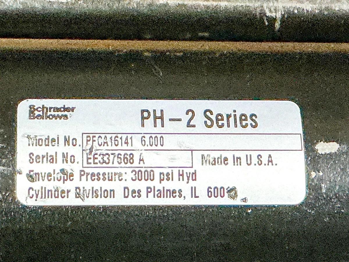Used Schrader Bellows PFCA16141 6.000 Pneumatic Cylinder 3000PSI 6” Stroke PH-2