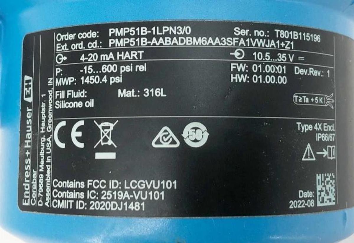 New Endress + Hauser PMP51B-1LPN3/0 Pressure Transmitter CERABAR 71409428