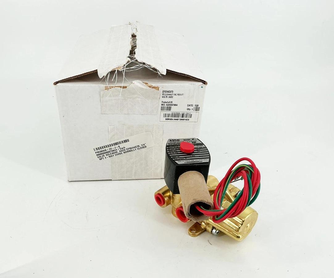 New Asco EF8344G070 24VDC Solenoid Valve 125PSI 1/4" Pipe 11.6W