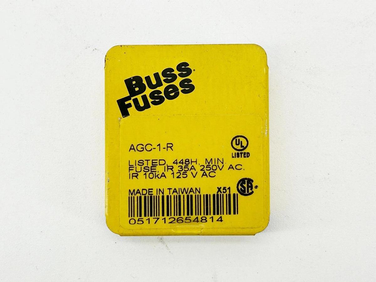 New Pack of 5 Bussmann AGC-1-R Glass Fuse 1A 250V