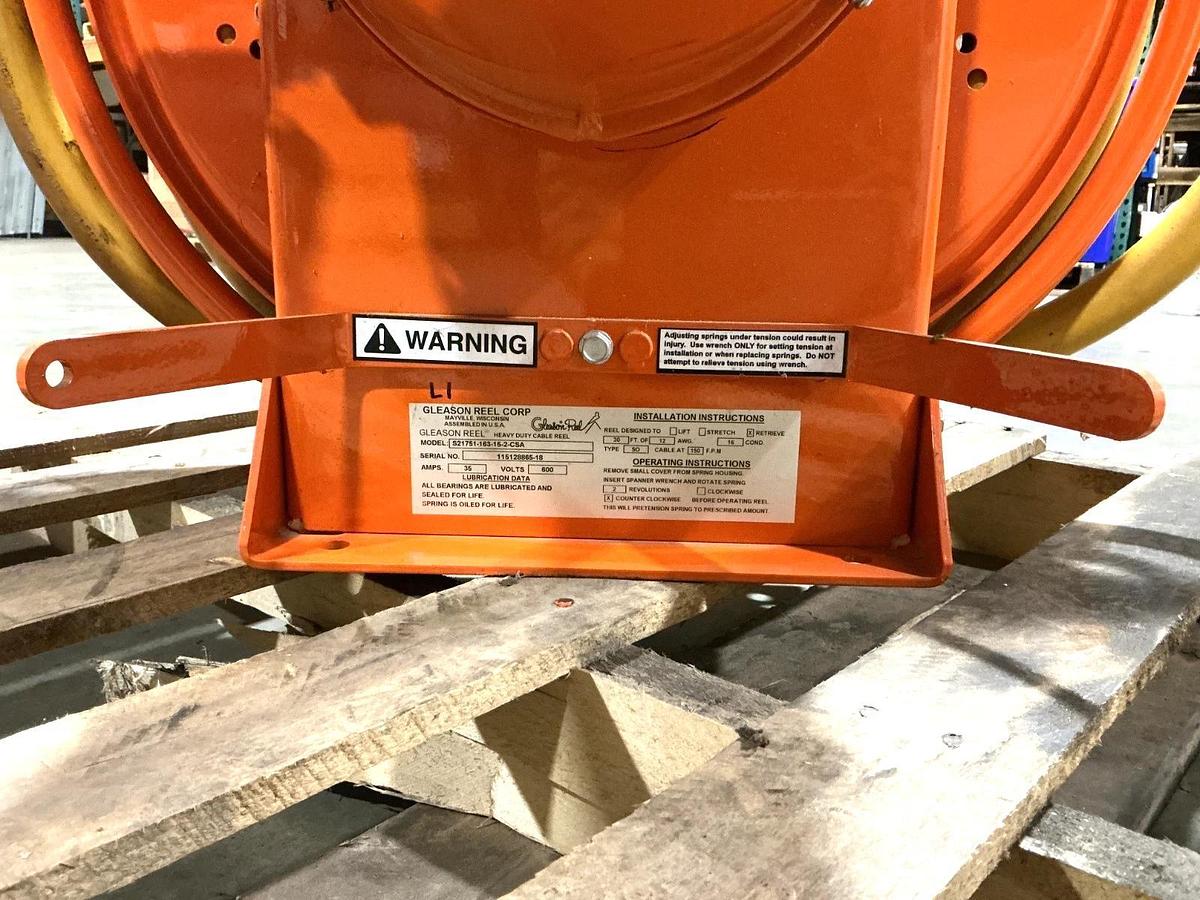 Used Gleason Reel S21751-163-15-2-CSA Heavy Duty Cable Reel Retrieve 30ft 35A 600V