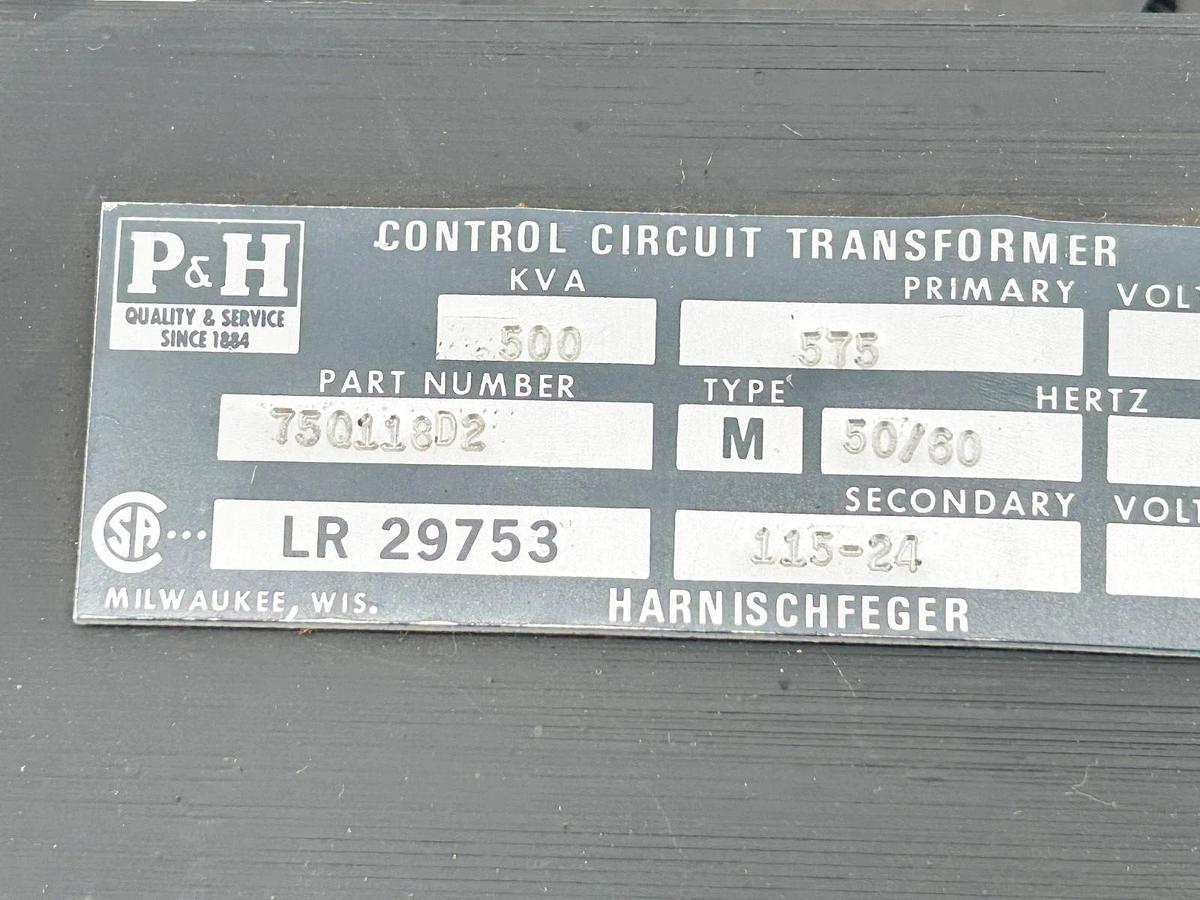New P&H 75Q118D2 500VA Control Circuit Transformer 575V Pri. 115-24V Secondary