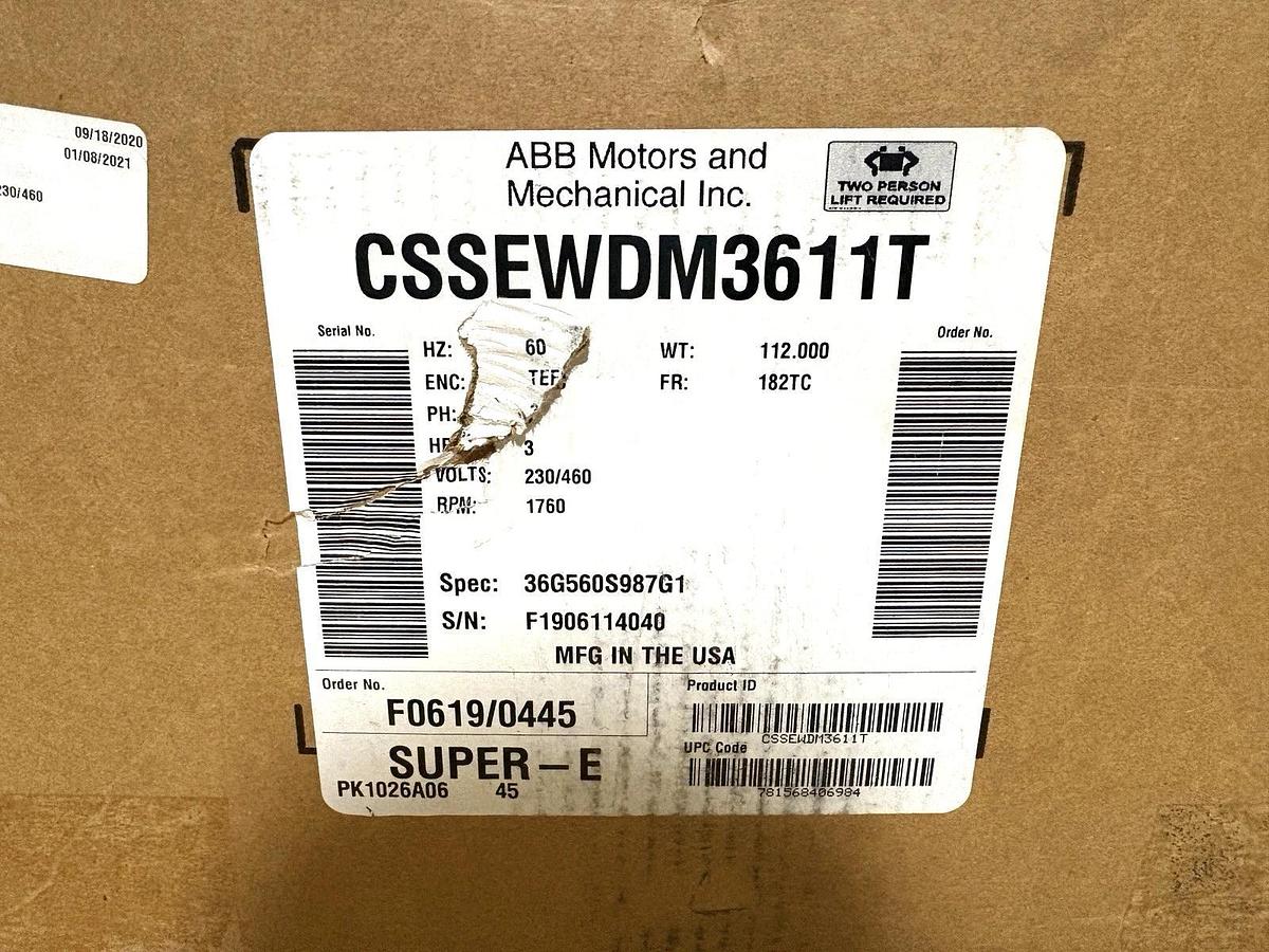 New Baldor CSSEWDM3611T 3HP Washdown Motor 230/460V 1760RPM 182TC Frame TEFC