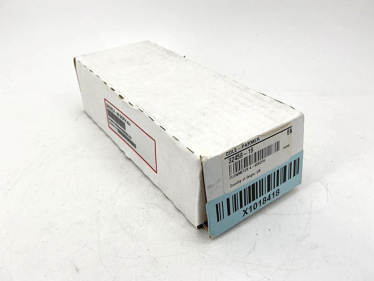 New Cole Parmer 32458-16 Flowmeter 4-40SCFH Air Acrylic Body 2520A4A33BNBN-CP