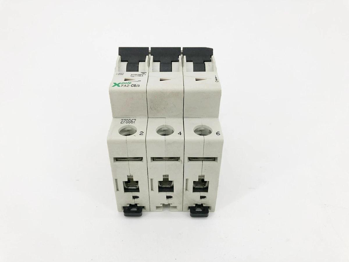 New Moeller FAZ-C6/3 Circuit Breaker 6A 3 Pole480Y/277VAC