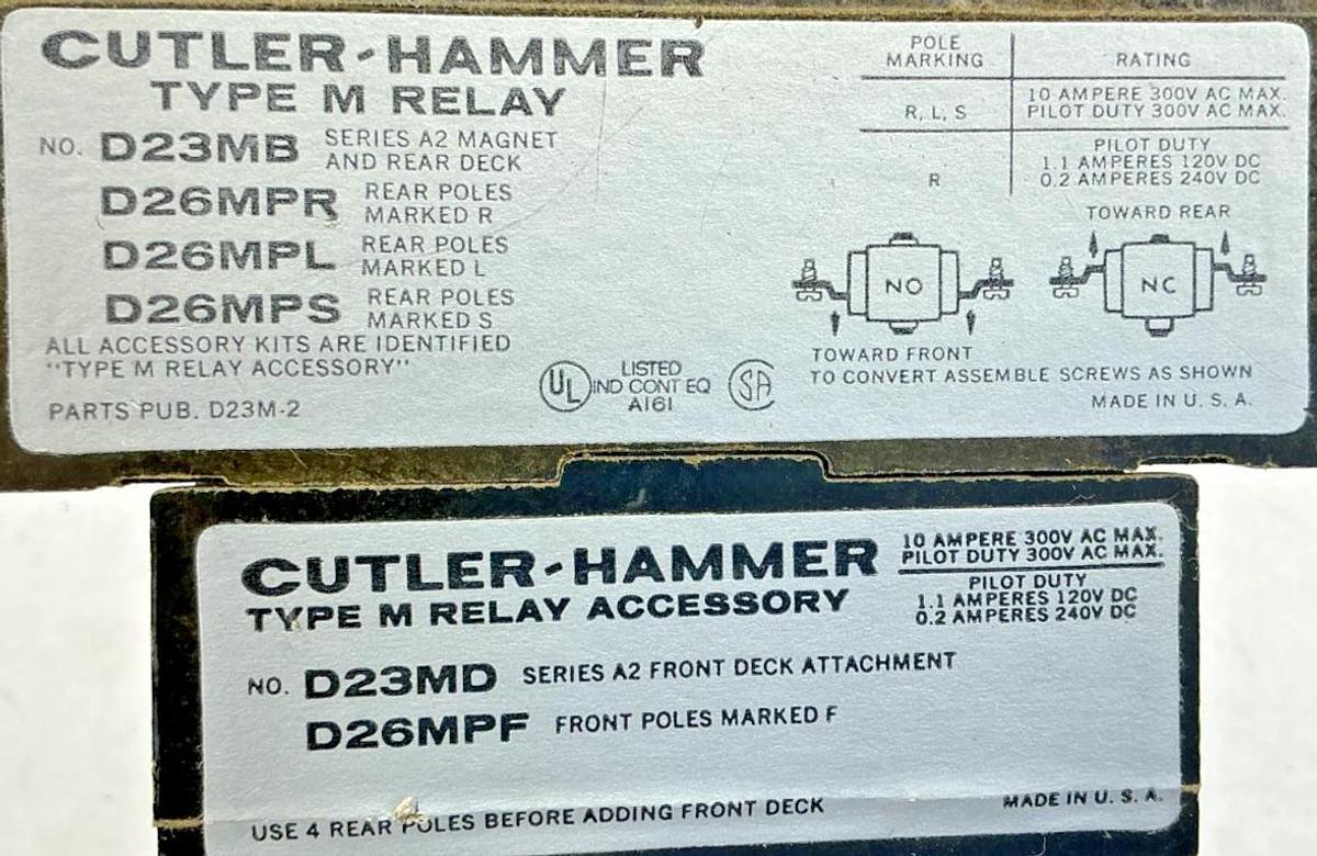 Used Cutler-Hammer D23MB Ser A2 Type M Relay w/ D23MD Accessory 10A 300V