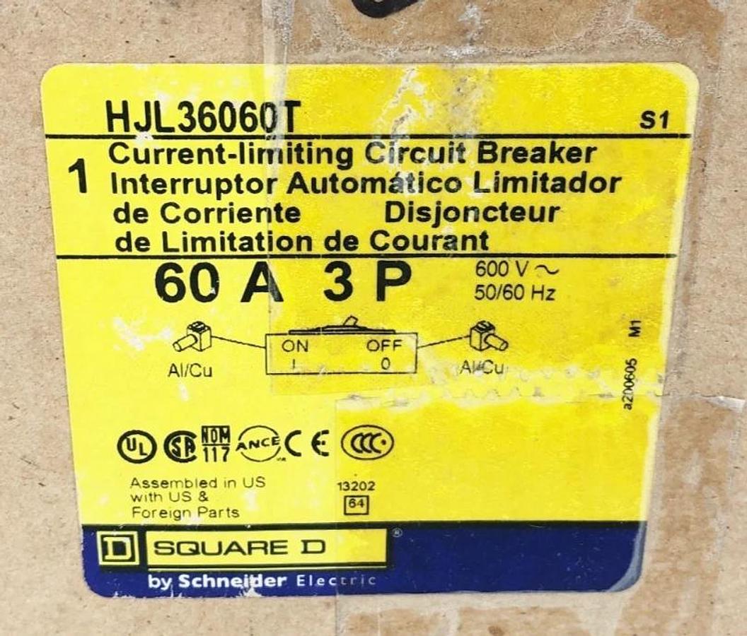 New Square D HJL36060T Circuit Breaker 60A 3P 600V Sealed Box