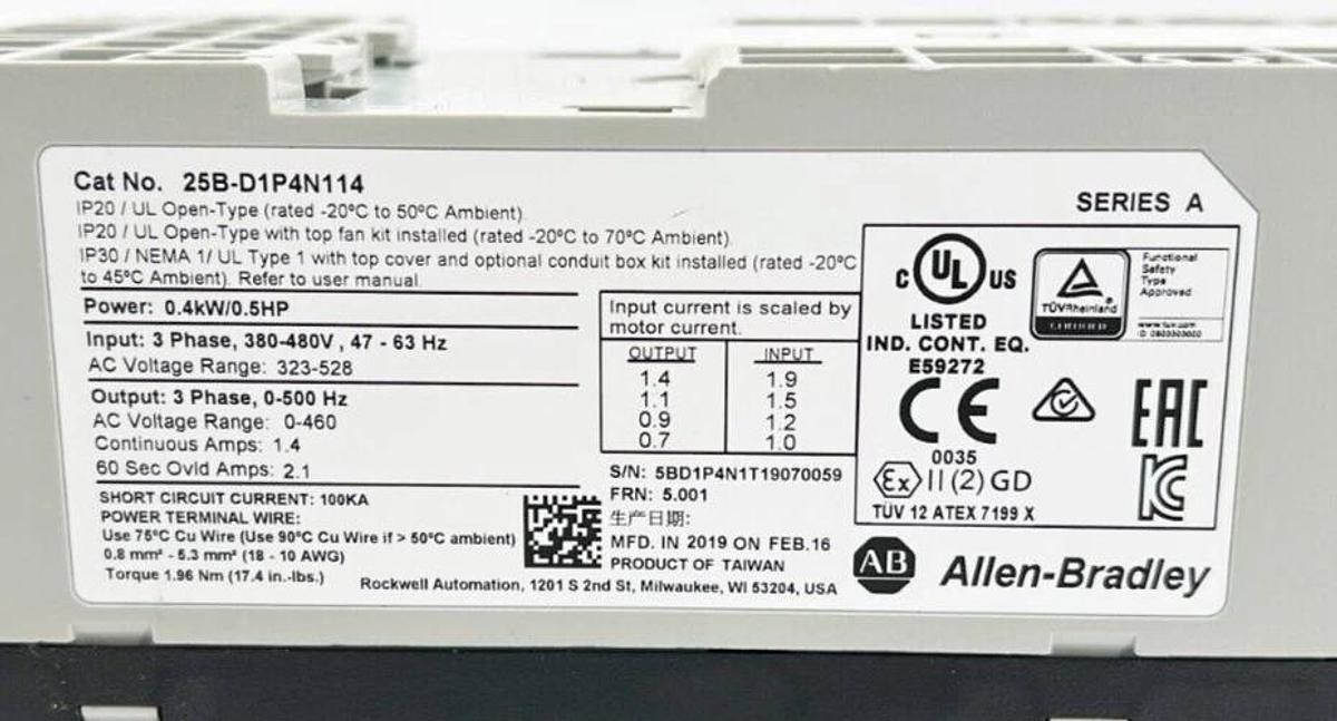 New Allen Bradley 25B-D1P4N114 PowerFlex 525 0.4kW 0.5Hp AC Drive