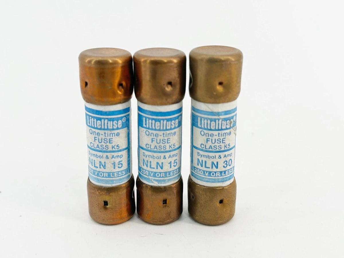 New Lot of 3 Littelfuse NLN-30 One Time Dual Element Fuse 30A 250V - No Box