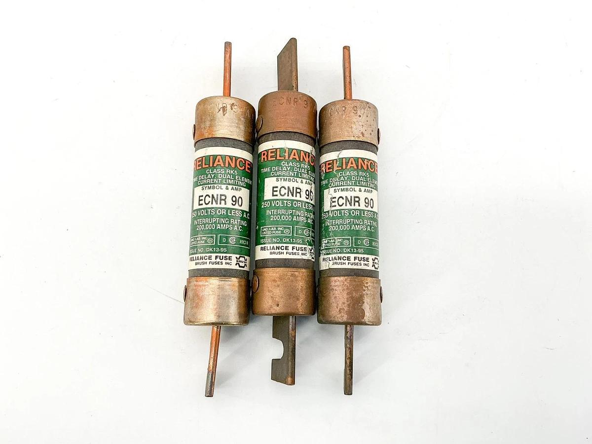 New Lot of 3 Reliance ECNR90 Time Delay Fuse 90A 250V Class RK5 - No Box