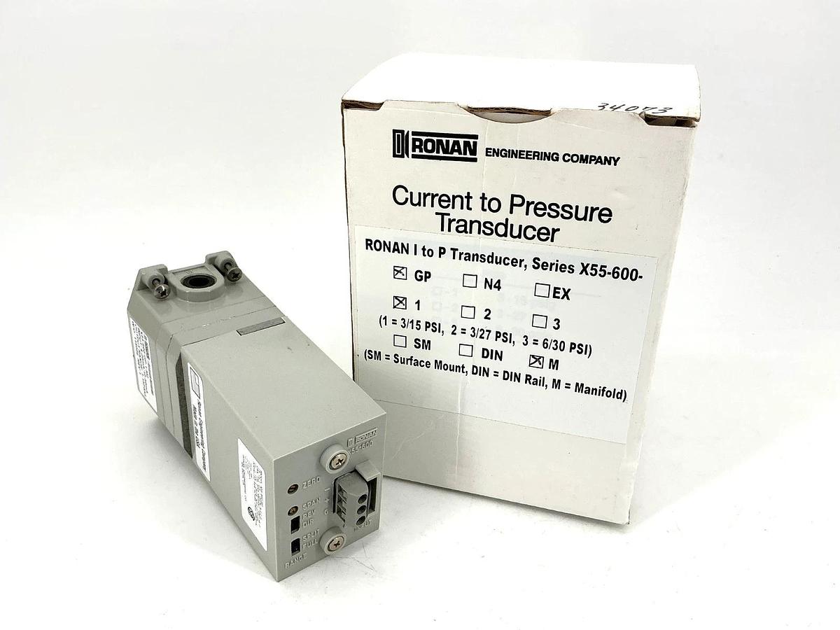 New Ronan Engineering X55-600-GP-1-M2 Current to Pressure Transducer 3-15PSIG
