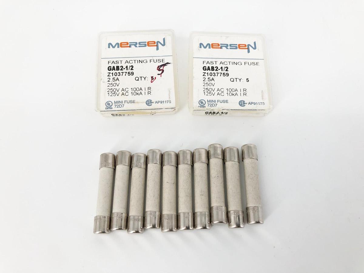 Lot of 10 New Mersen GAB2-1/2 Fast Acting Fuses 2.5A 250VAC - No Box